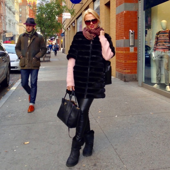 Real mink fur and real suede elbow long jacket - Picture 3 of 3